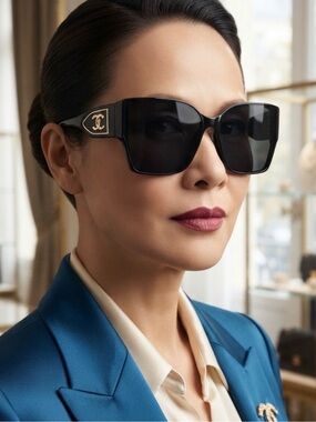 CHANEL Black Oversized Sunglasses